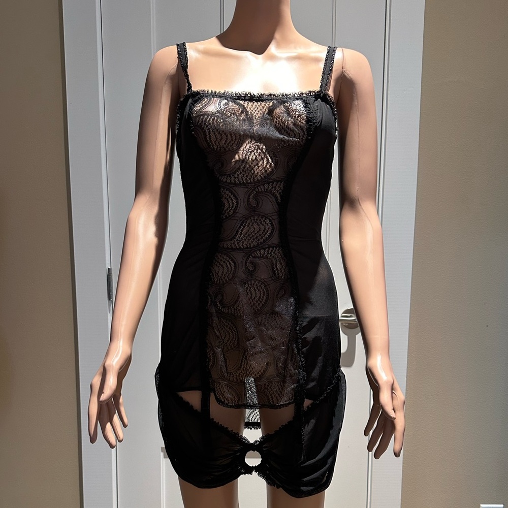 Patrice Catanzaro Belinda Black Lace Dress with garters, size L